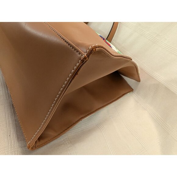 Anne Klein Floral Tote Bag Tan Faux Leather Accents & Chain Straps Lion Logo NWT - Picture 14 of 16